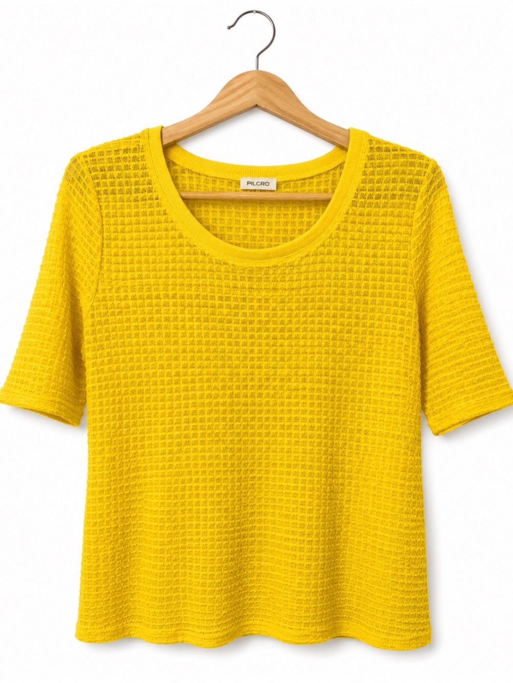 Pilcro Anthropologie Yellow Waffle Knit Textured Tee Top Medium Casual Coastal